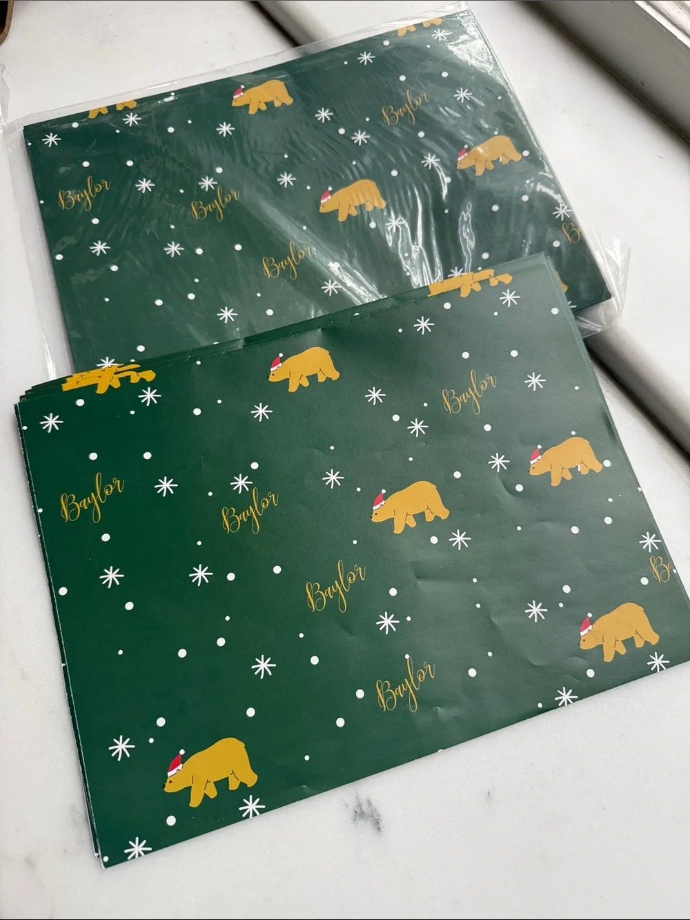 “Baylor themed” Dark Green Holiday Bear Gift Wrapping Paper